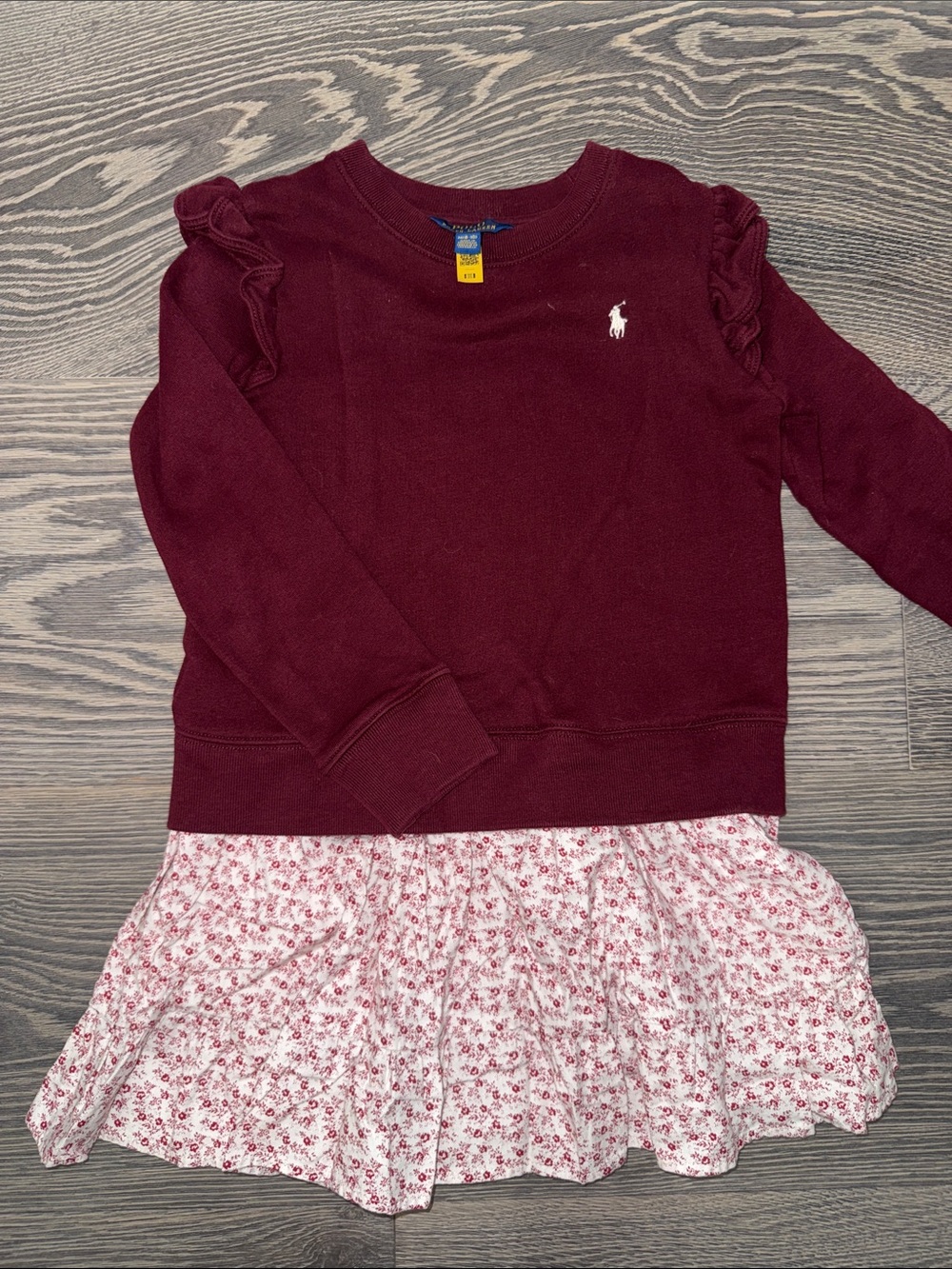 Ralph Lauren Maroon Sweatshirt Dress with Floral Skirt